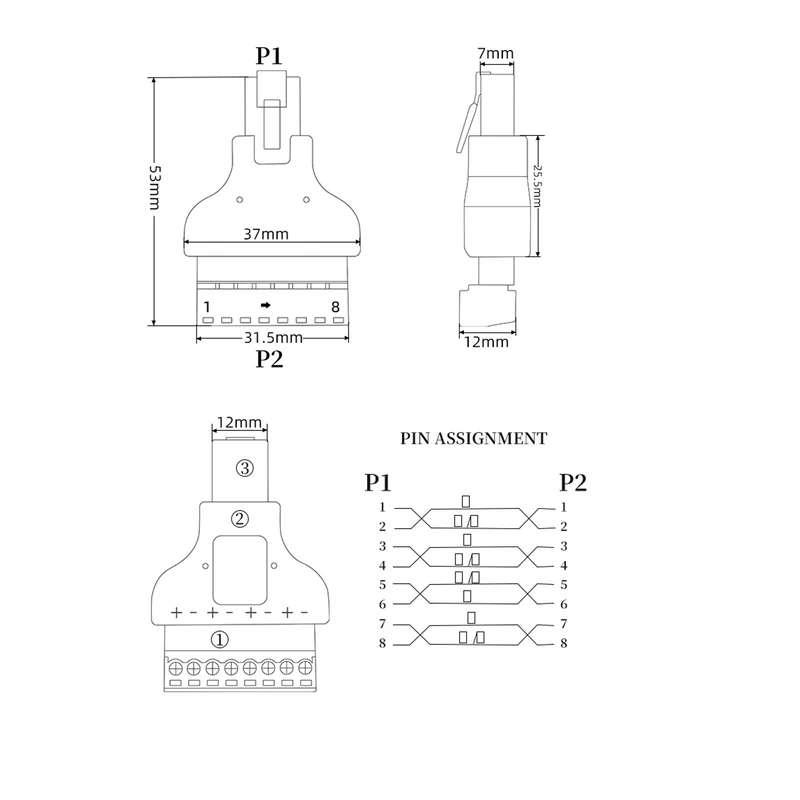 RJ45 auf Terminal Block 8-Pin Adapter LAN Netzwerk Ethernet Converter to 8 pin