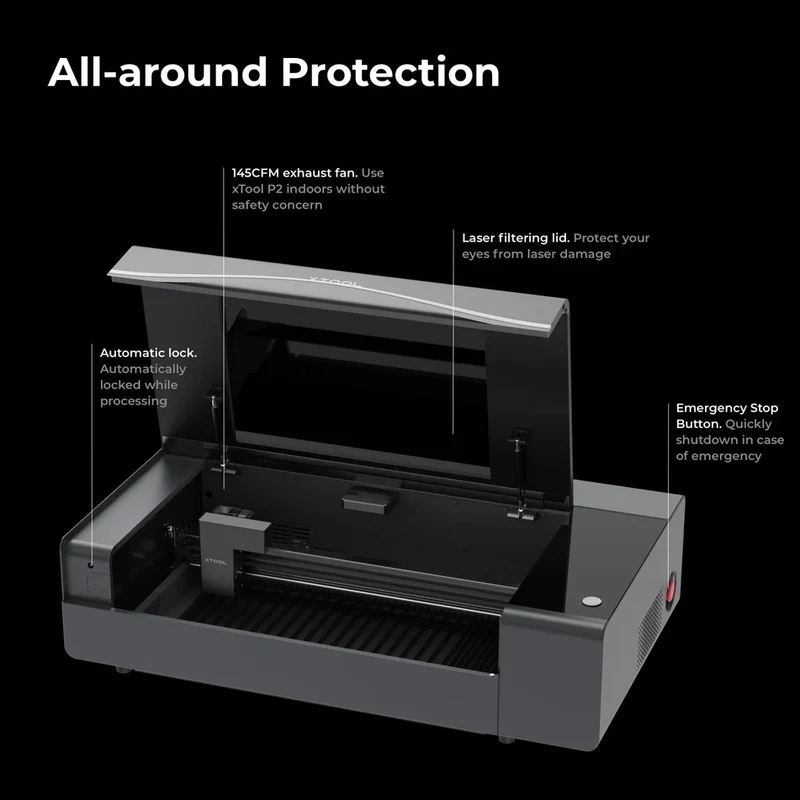 Bundle: xTool P2S Desktop-CO2-Laserschneider mit 55 W (Grau/Schwarz) Versatile Bundle