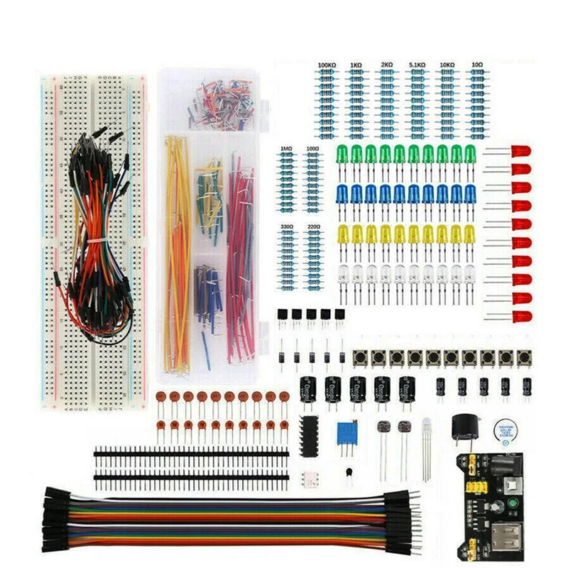 Starter kit für Elektronische Komponenten für Anfänger, Potentiometer Leistungsmodul Widerstandskondensator Lernkit für Anfänger mit Breadboard,kompatibel mit Raspberry Pi ，Arduino, UNO R3