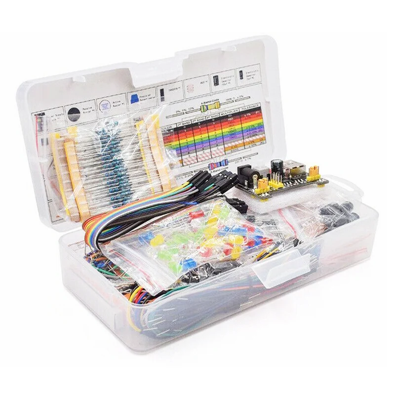 Starter kit für Elektronische Komponenten für Anfänger, Potentiometer Leistungsmodul Widerstandskondensator Lernkit für Anfänger mit Breadboard,kompatibel mit Raspberry Pi ，Arduino, UNO R3