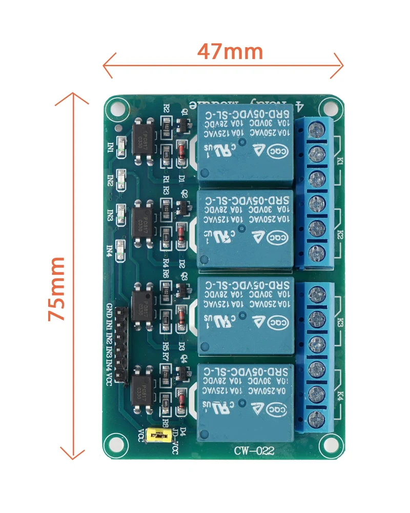 4 Kanal Relais Modul DC 5V Relaismodul mit Optokoppler für Raspberry Pi Arduino TTL Logik PIC DSP AVR ARM Relais(4 Kanal Relais)