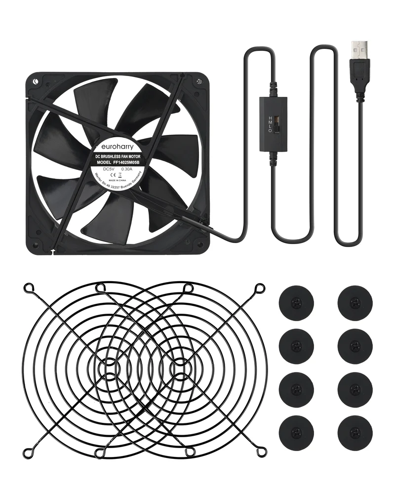USB Lüfter 140 mm – leise, 5V/0,3A, für PC, TV-Box, Router | euroharry