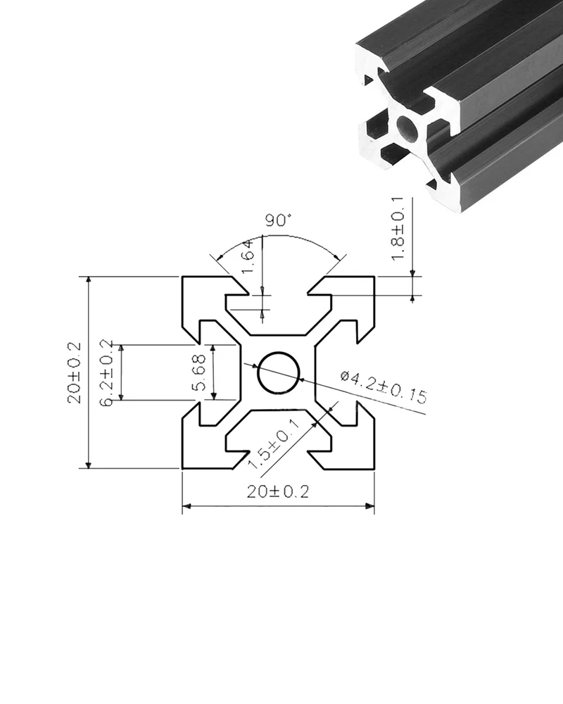 4 Stück 2020 V Typ Schwarz Europäischer Standard Eloxierte Linearschiene Aluminiumprofilextrusion für DIY 3D-Drucker und CNC-Maschinen