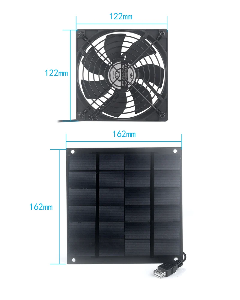 Solarlüfter 120 mm USB – wasserdicht, 5W, für Gewächshaus & Stall | euroharry
