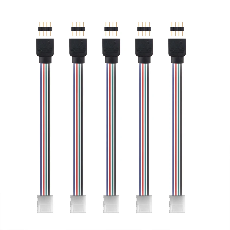 4Pin LED RGB Strip Light Connector 10mm breiter Streifen auf Jumper Lötfreier Clamp-On Pigtail Adapter für 5050 Flexible LED Strip Light