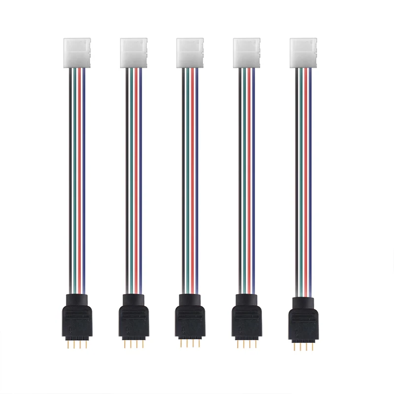 4Pin LED RGB Strip Light Connector 10mm breiter Streifen auf Jumper Lötfreier Clamp-On Pigtail Adapter für 5050 Flexible LED Strip Light