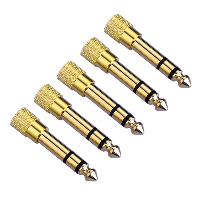 5x 6.3mm 1/4" auf 3.5mm 1/8" Audio Kopfhörer Stereo vergoldeter Stecker Adapter