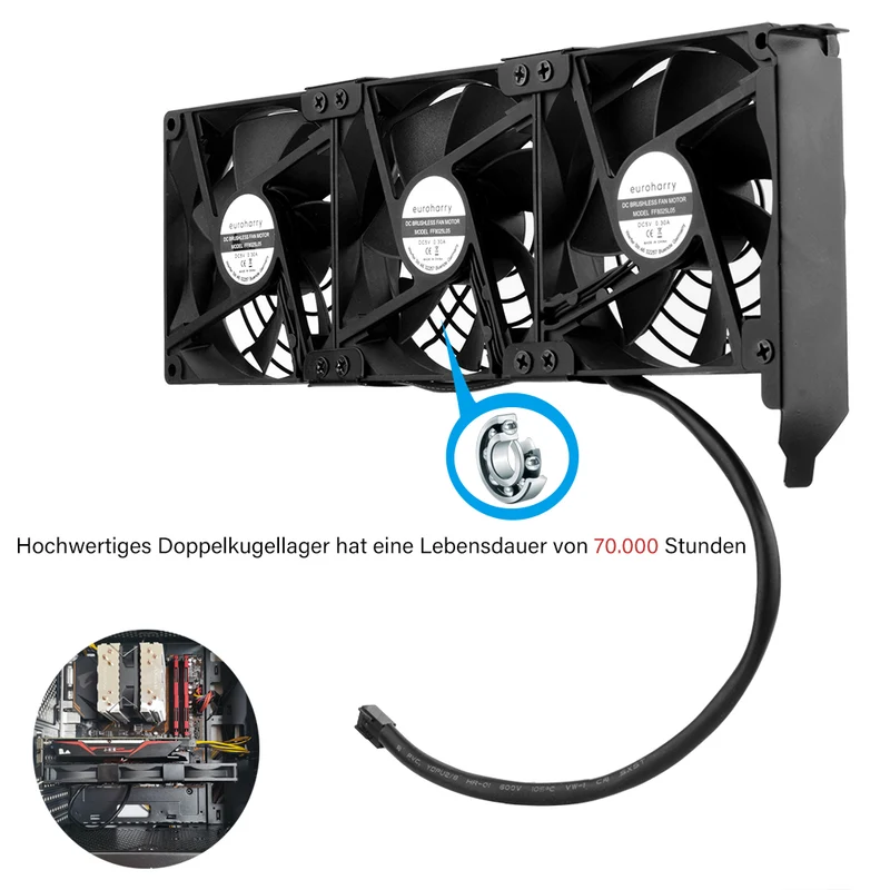 Grafikkarten-Lüfter 3×92 mm – PCI-Halterung, 5V/7V/12V | euroharry