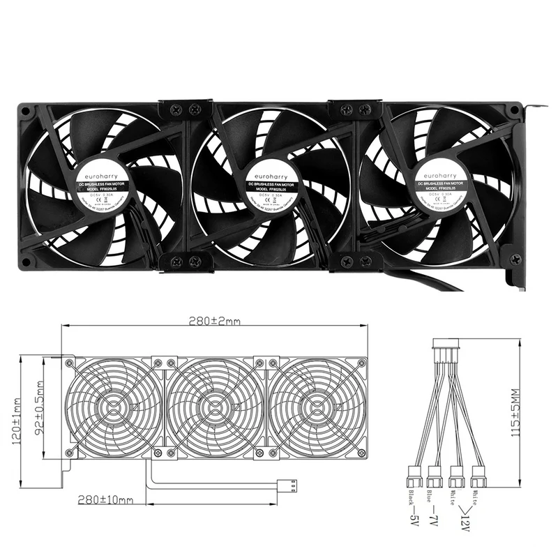 Grafikkarten-Lüfter 3×92 mm – PCI-Halterung, 5V/7V/12V | euroharry
