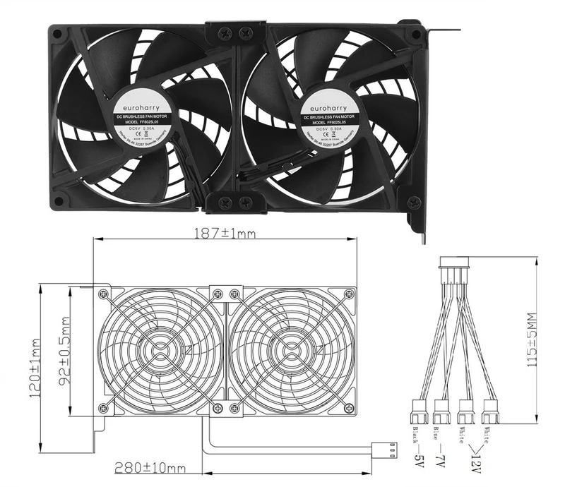 Grafikkarten-Lüfter 2×92 mm – PCI-Halterung, 5V/7V/12V | euroharry