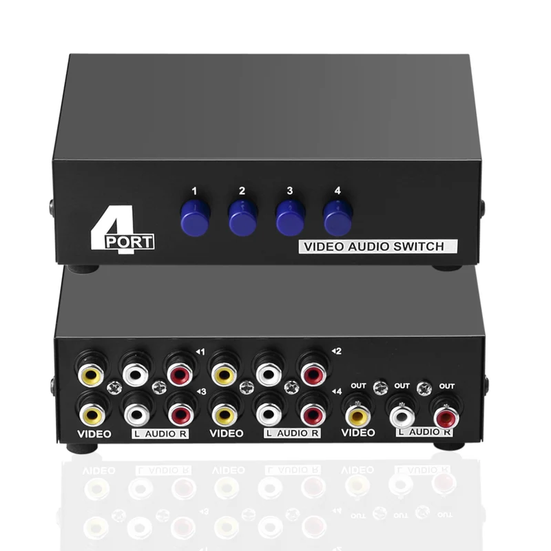 4-Wege AV Switch 4 in 1 heraus Audio Video L/R RCA Selector Switch Box Splitter