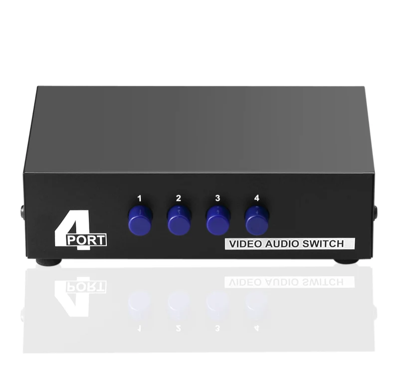 4-Wege AV Switch 4 in 1 heraus Audio Video L/R RCA Selector Switch Box Splitter