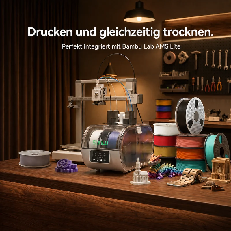 [Demnächst] SUNLU AMS Lite Heater & AMS Lite Enclosure – Filament-Trockner mit Dual-Airflow, bis 70 °C, kompatibel mit PLA, PETG, ABS, ASA und PA