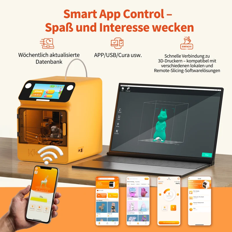 Kidoodle MiniBox A1: 3D-Drucker für Kinder, Entfesseln Sie Ihre Kreativität mit Kidoodle, 600mm/s hohe Geschwindigkeit, AutoLiv/Design Safe for Kids/5“ Touchscreen, Wi-Fi/App-Steuerung