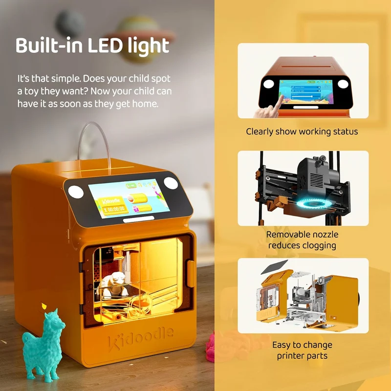 Kidoodle MiniBox A1: 3D-Drucker für Kinder, Entfesseln Sie Ihre Kreativität mit Kidoodle, 600mm/s hohe Geschwindigkeit, AutoLiv/Design Safe for Kids/5“ Touchscreen, Wi-Fi/App-Steuerung