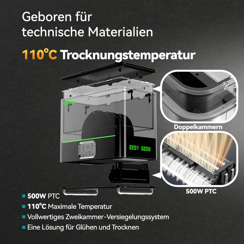 SUNLU FilaDryer E2, Bis zu 110℃, Professionelles Trocknen und Tempern, Geboren für technische 3D Druck Filamente