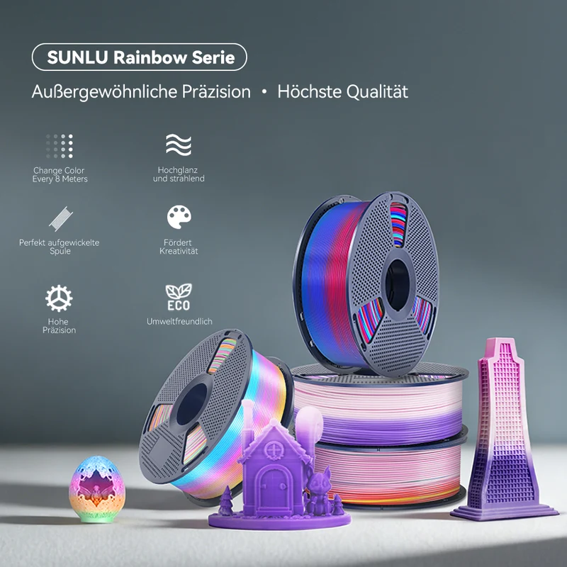 SUNLU PLA, PLA+, PLA Meta, PLA Matte, Rainbow, Multi-color Silk 3KG Mehrfarbiges Filament Bündel