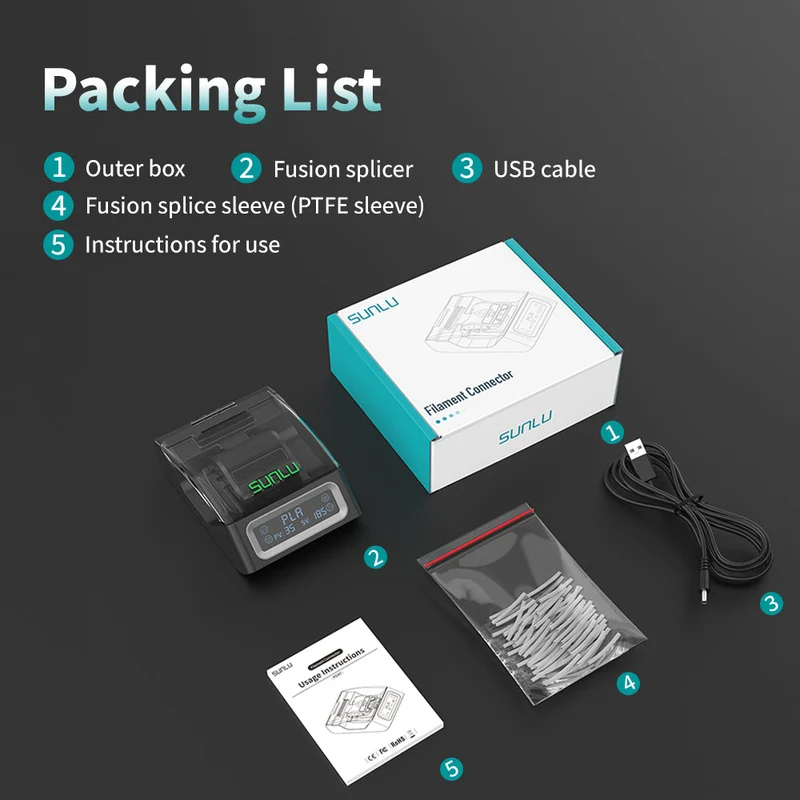 SUNLU Filament Connector FC01, Fusion Splicer, verschweißbar mit 1.75mm PLA, ABS, PETG, PCL, PA und PC Filament