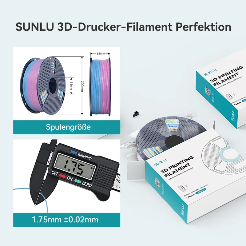 SUNLU PLA, SILK, PLA Transparent Rainbow Filament 1KG