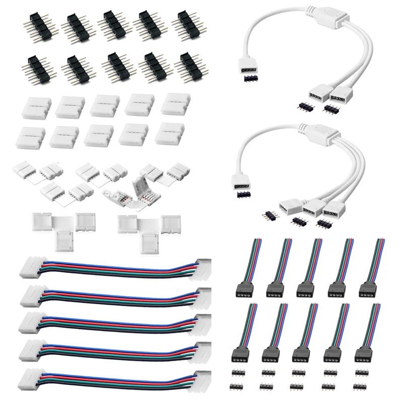 LED Streifenlicht Zubehör| 44pcs LED Strip Verbinder LED Stripe Verlängerung LED Strip Eckverbinder LED Streifen Befestigungsclips Für 10mm 4 Polig RGB 5050 3528 LED Strip