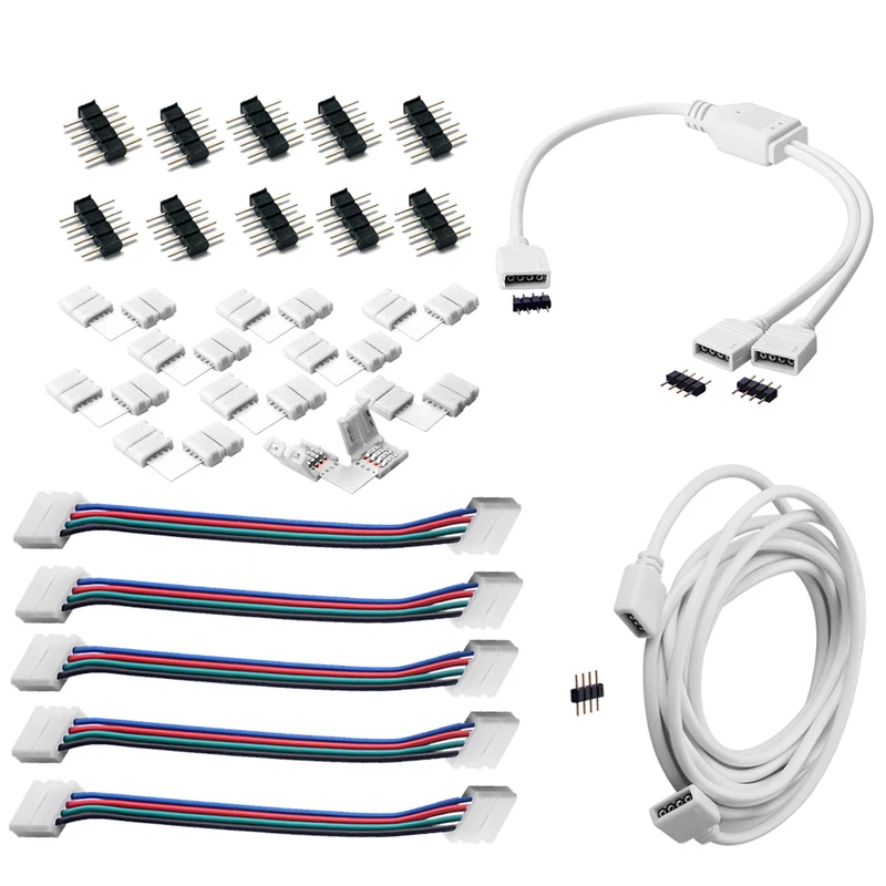 LED Streifenlicht Zubehör| 27 Stück LED Strip Verbinder LED Stripe Verlängerung LED Strip Eckverbinder LED Streifen Befestigungsclips Für 10mm 4 Polig RGB 5050 LED Strip