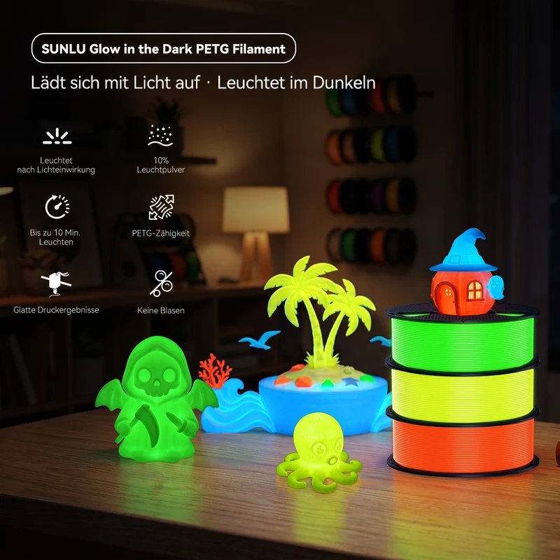 SUNLU PETG Glow in The Dark (leuchtend) 3D Drucker Filament 1KG