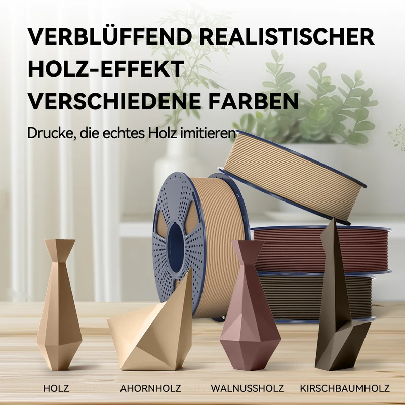 SUNLU Optimiertes Holz PLA (Wood PLA)3D Drucker Filament 1KG, optimierte und verbesserte Holzstruktur