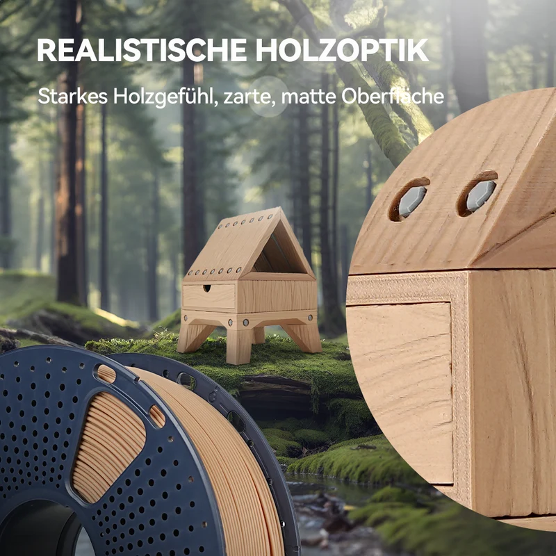 SUNLU Optimiertes Holz PLA (Wood PLA)3D Drucker Filament 1KG, optimierte und verbesserte Holzstruktur