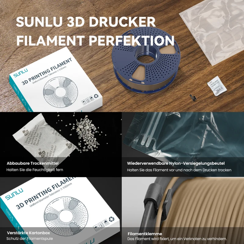 SUNLU Optimiertes Holz PLA (Wood PLA)3D Drucker Filament 1KG, optimierte und verbesserte Holzstruktur