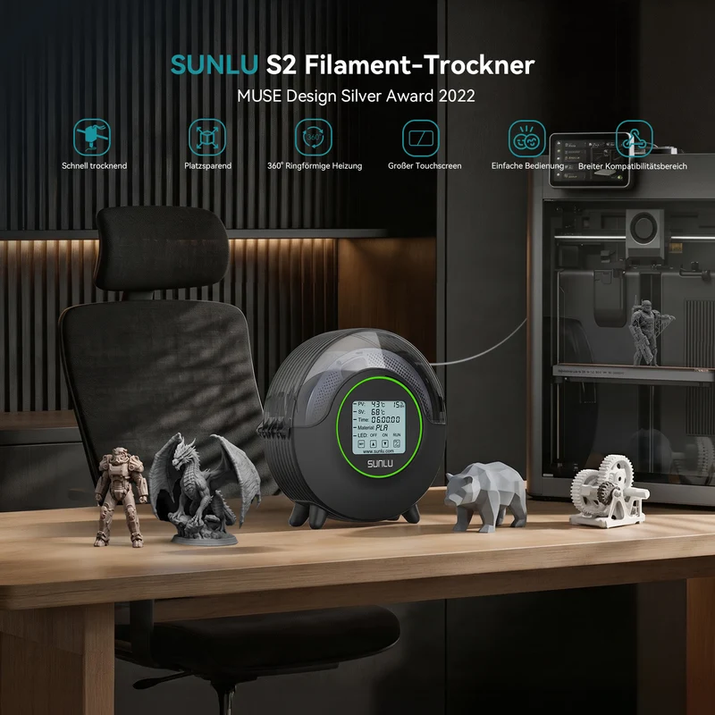 SUNLU S2 Filament Trockner, 360° Rundum-Erwärmung beim 3D-Druck