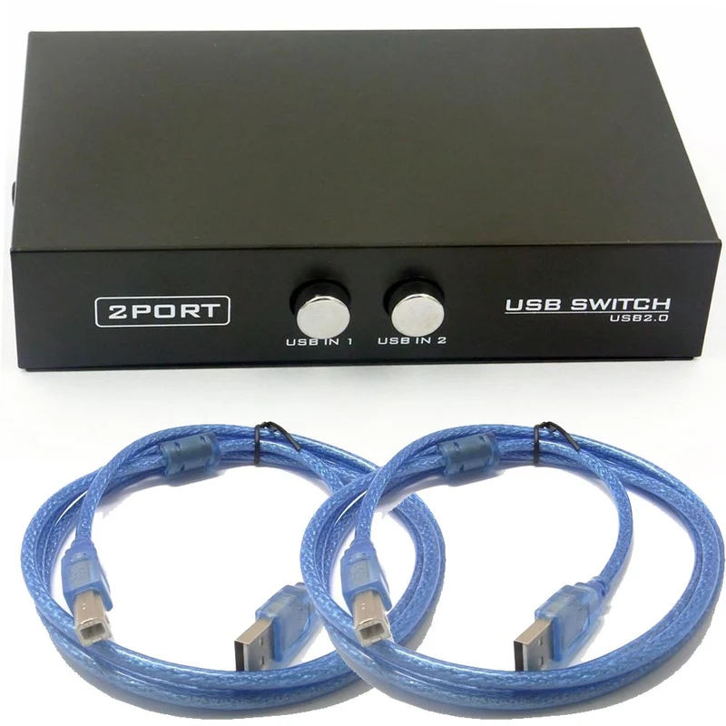 USB 2.0 Sharing Switch 2-Port – mit USB-Kabeln, für PC/Drucker | euroharry