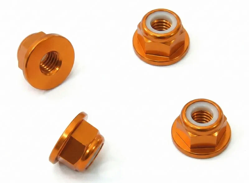 Integy Color Alloy Metal M4 Size Hex Lock Nut Flanged 4pcs - C32141ORANGE