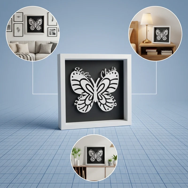 Personalisierter Schmetterling im Rahmen | 3D‑Druck Wanddeko & Geschenk