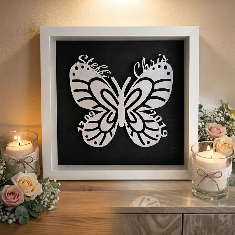 Personalisierter Schmetterling im Rahmen | 3D‑Druck Wanddeko & Geschenk