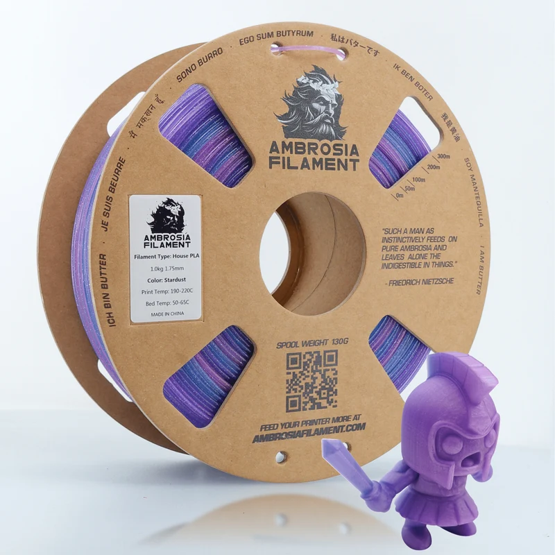 AMBROSIA Galactic (Sparkle) PLA Filament of the Gods - 1KG Bambu AMS Friendly Cardboard Spools Premium 3D Printing Filament