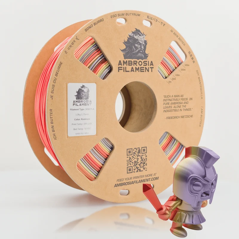 AMBROSIA SILK PLA Filament of the Gods - 1KG Bambu AMS Friendly Cardboard Spools Premium 3D Printing Filament