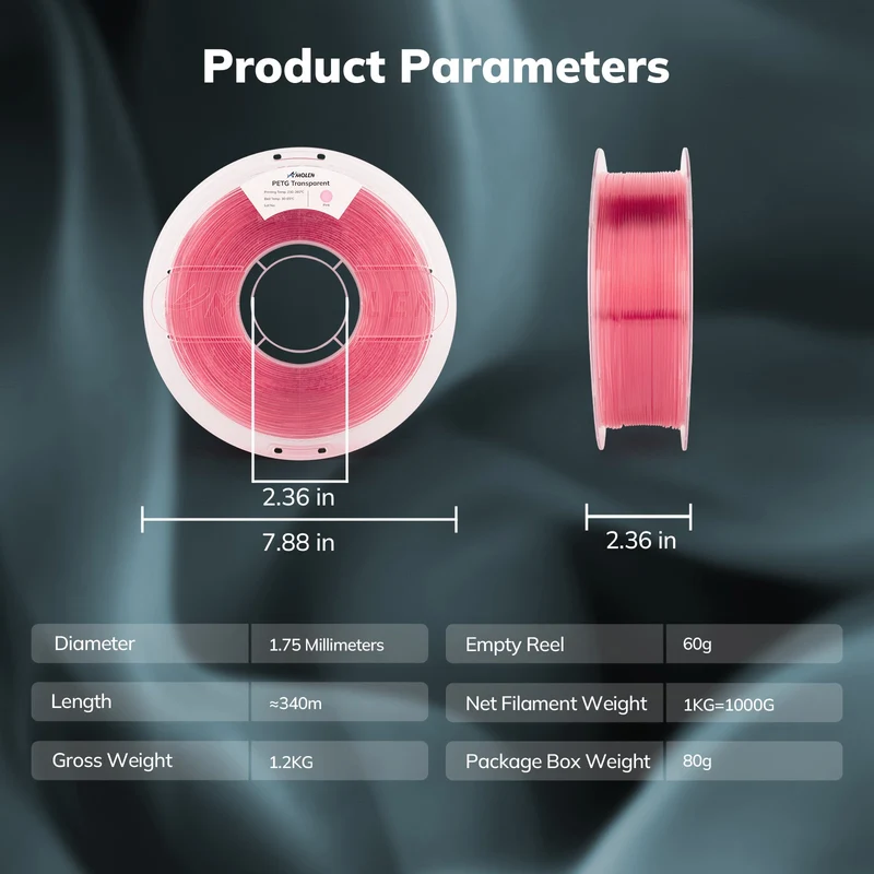 PETG Transparent 1.75mm, 1KG/2.2LB