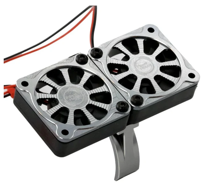 Power Hobby 1/8 Aluminum Heatsink 40mm Dual High Speed Cooling Fans with Cover - Gunmetal