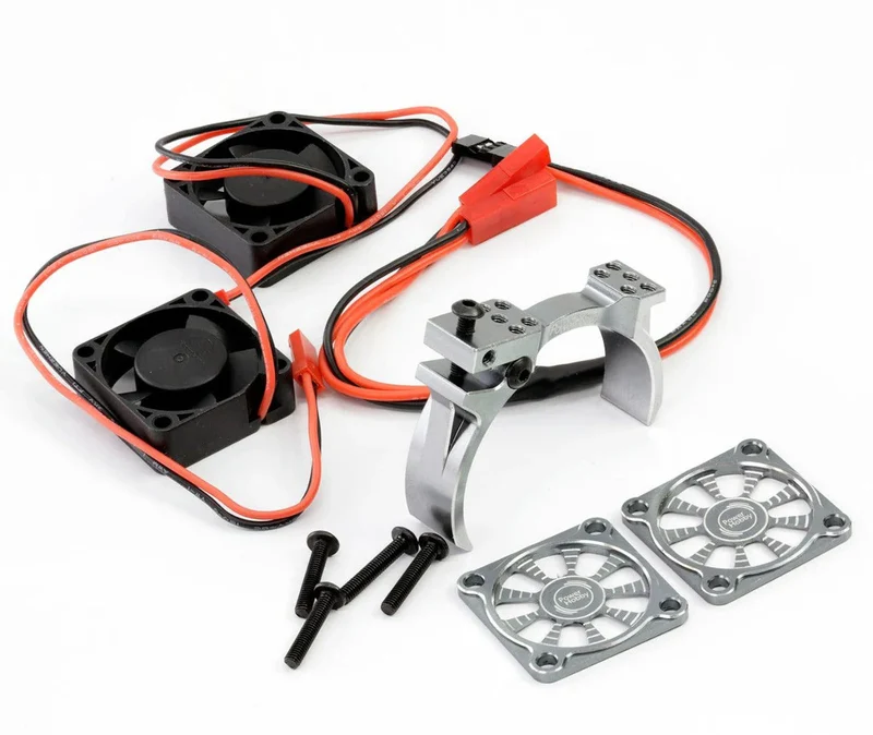 Power Hobby 1/10 Aluminum Heatsink Mount 30mm Twin Turbo Cooling Fans - Gun Metal