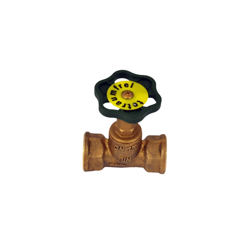 Absperrhahn 1/2" – Messing, warmgepresst, grünes Handrad, ohne Entleerung
