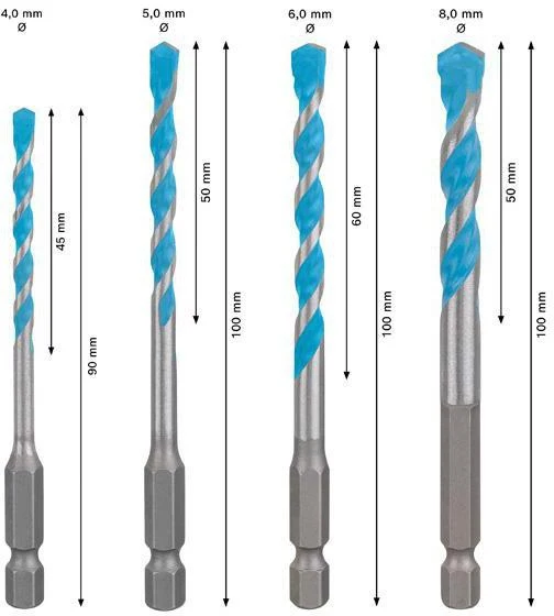 Bohrer-Set EXPERT HEX-9 Multi Construction Arbeitslänge 45/50/60/50 mm 4-teilig Ø 4/5/6/8 mm