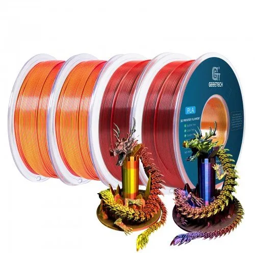 GEEETECH Silk PLA 3D Printer Filament 1.75mm, 1kg Spool,4 Rolls Bundle