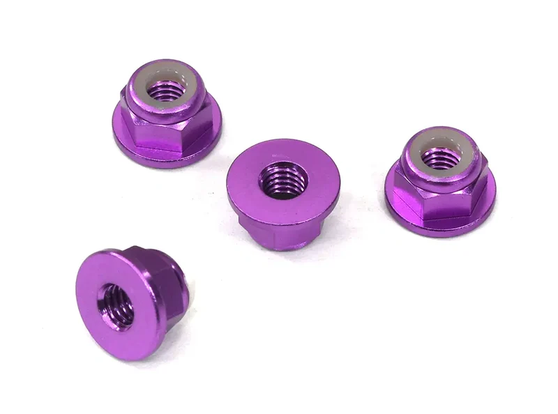 Integy Color Alloy Metal M4 Size Hex Lock Nut Flanged 4pcs - C32141PURPLE