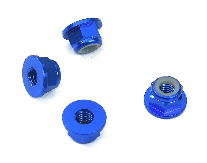 Integy Color Alloy Metal M4 Size Hex Lock Nut Flanged 4pcs - C32141BLUE