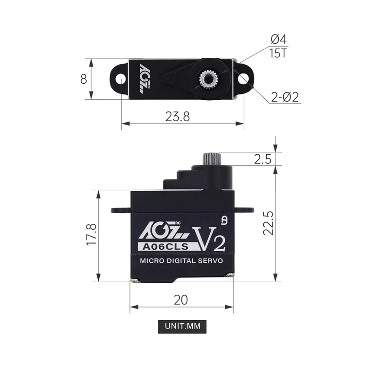 AGFRC - A06CLS V2 SERVO (20T Spline, JST 1.5 Plug) - Black